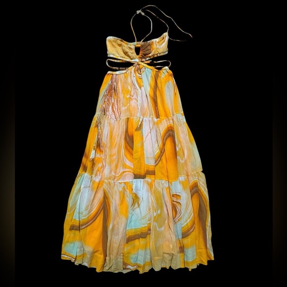 Jonathan Simkhai sz L Dress Shailene Laurel zinnia marble Orange Halter Maxi New - Picture 3 of 7